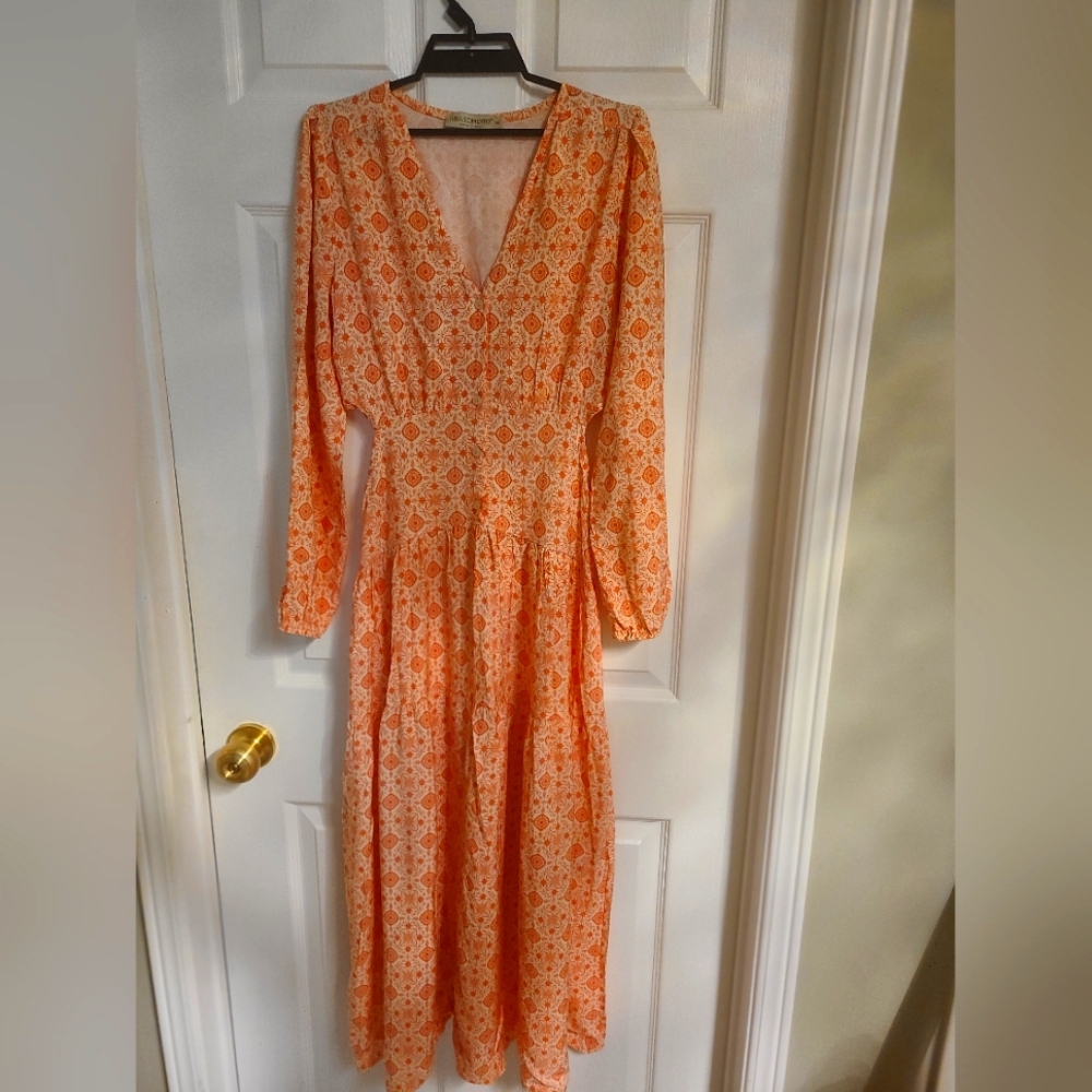 Rinascimento Vibrant Orange Long Sleeve Dress